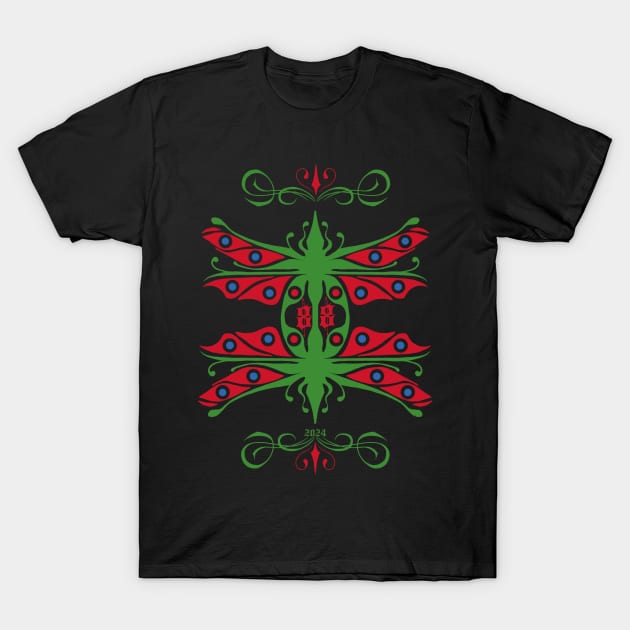 Dragonfly mating,red,blue and green T-Shirt by Dugleidy Santos